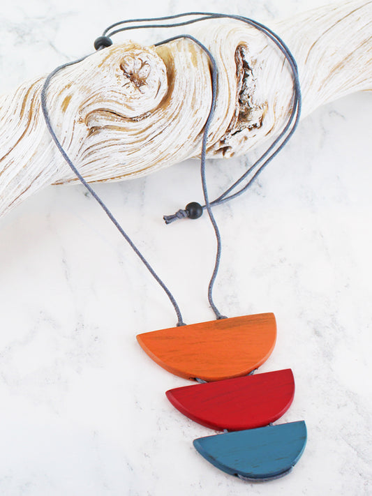 Stacked Wooden Half Moon Pendant