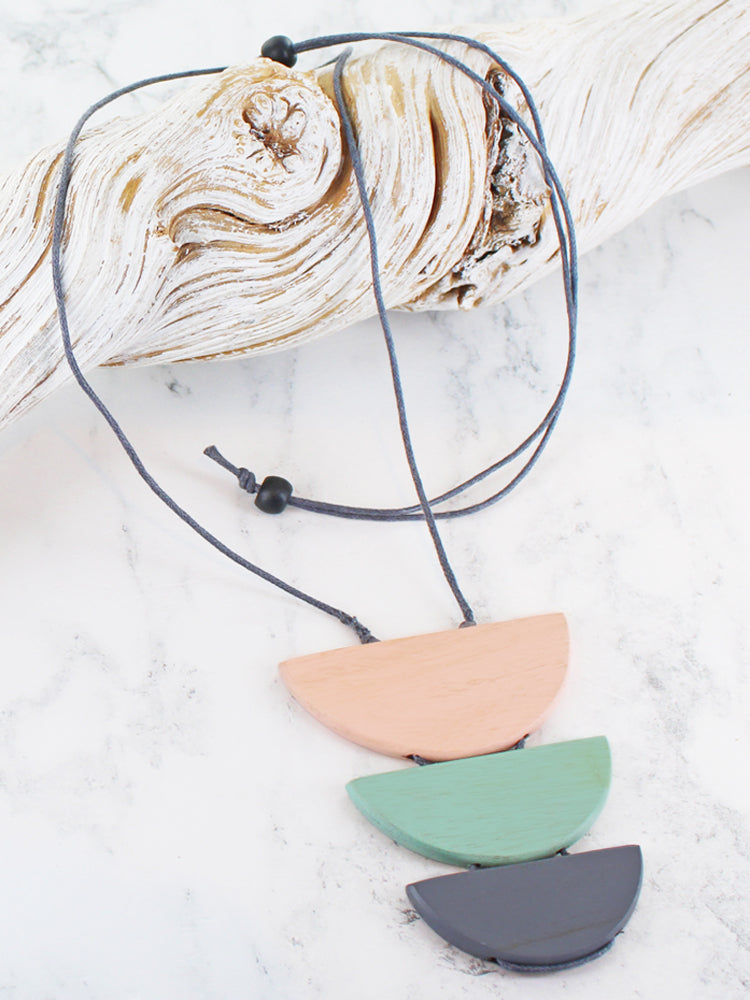 Stacked Wooden Half Moon Pendant