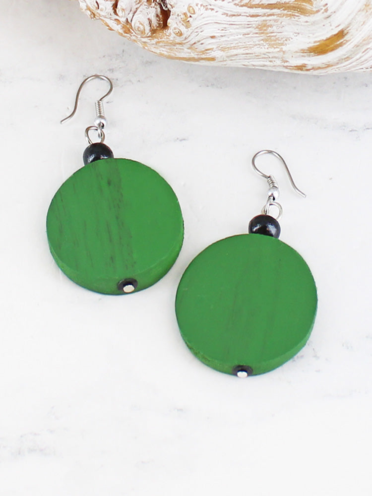 WOODEN DISC EARRING FB6405GN-Earrings-White finn