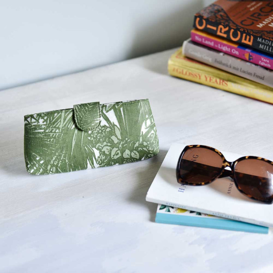Powell Craft Tropical Green Fern Print Padded Glasses Case-White finn