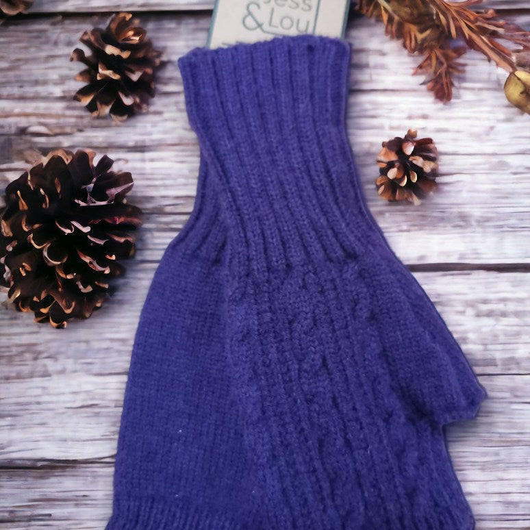 Jess & Lou Cosy Cable knit Fingerless Gloves-Gloves-White finn