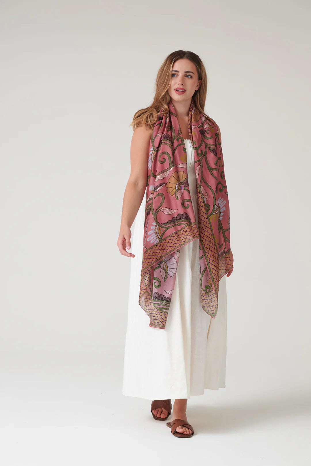 One Hundred Stars Giant Kantha Scarf Pink