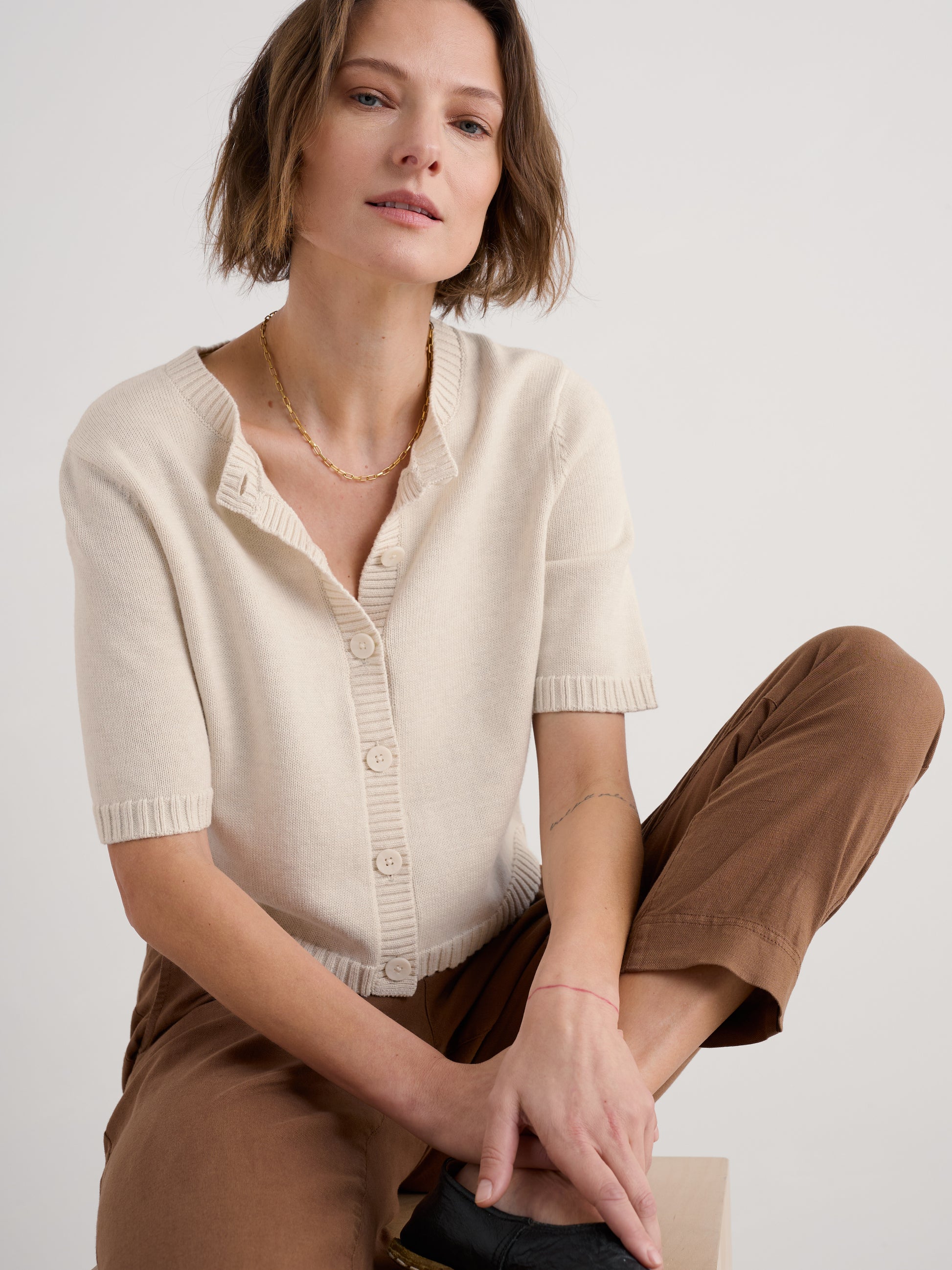 Seasalt Gillan Creek Organic Cotton Short-Sleeve Cardigan-White finn