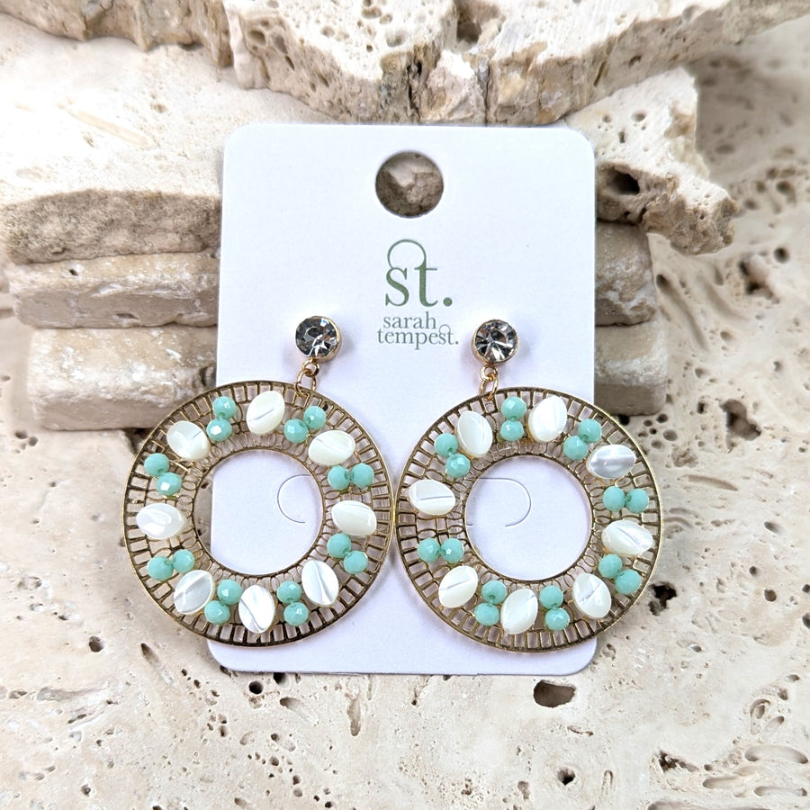 Luxury beaded earrings HZ168E-GLD-AQU-Earrings-White finn