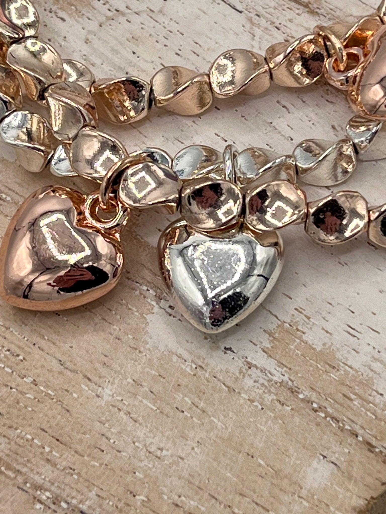 Triple Strand Elasticated Bracelet with Drop Hearts-Bracelet-White finn