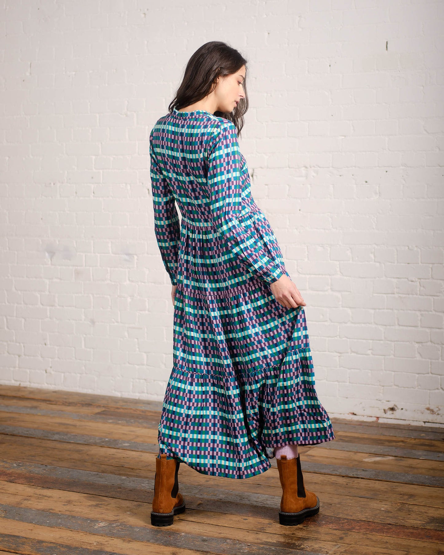 India Dress In Checks Print