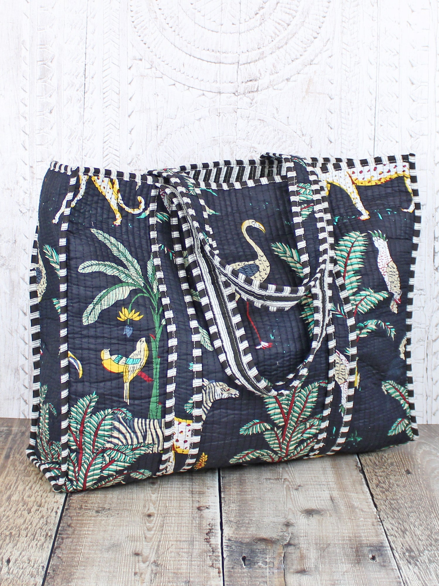 Suzie Blue Quilted Cotton Tote Bag-White finn