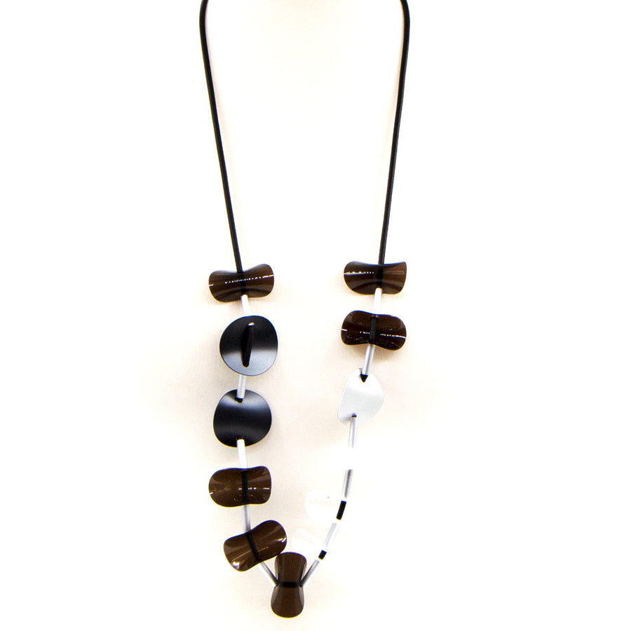 Contemporary mixed aluminium and resin long necklace KS009N-BLK-Necklace-White finn