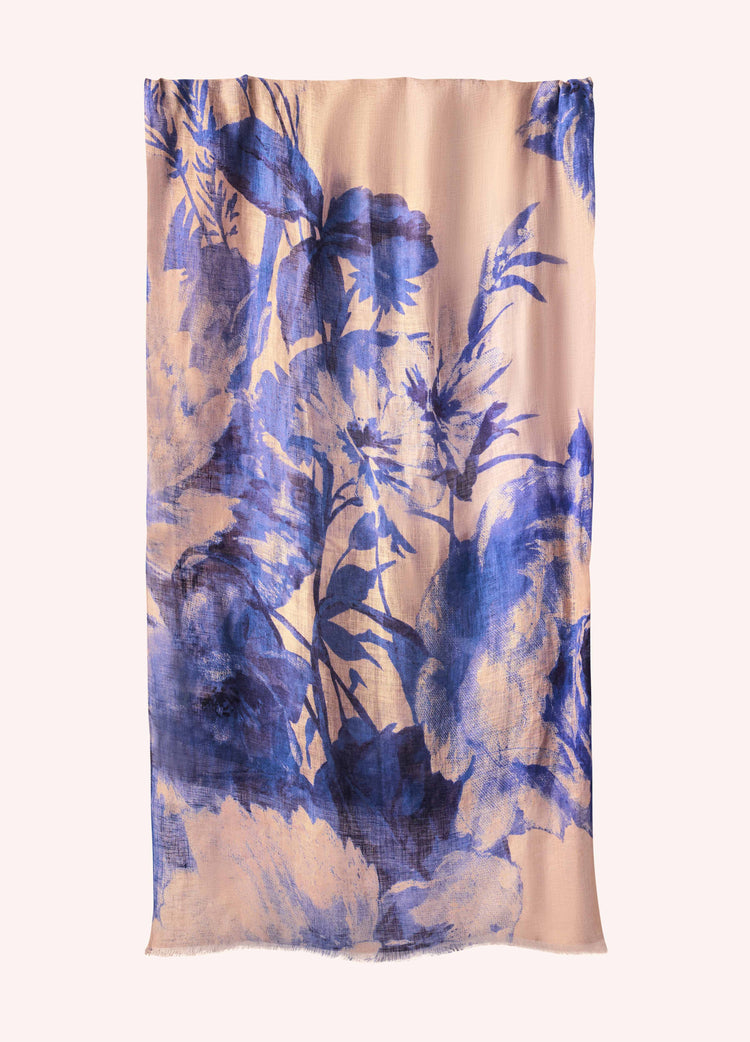 Powder Linen/Cotton Scarf - China Blue Blooms-Scarf-White finn