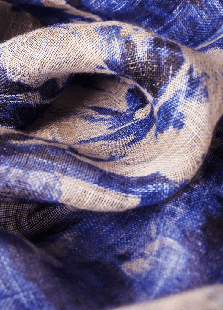 Powder Linen/Cotton Scarf - China Blue Blooms-Scarf-White finn