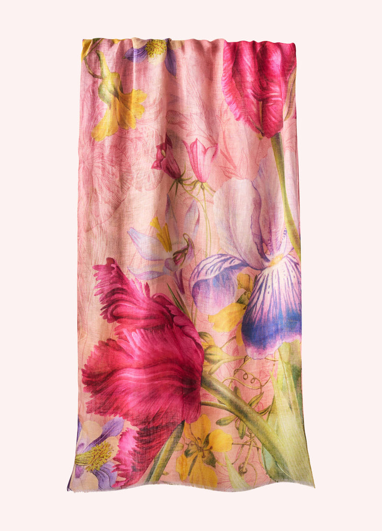 Powder Linen/Cotton Scarf - Floral Study - Petal-White finn