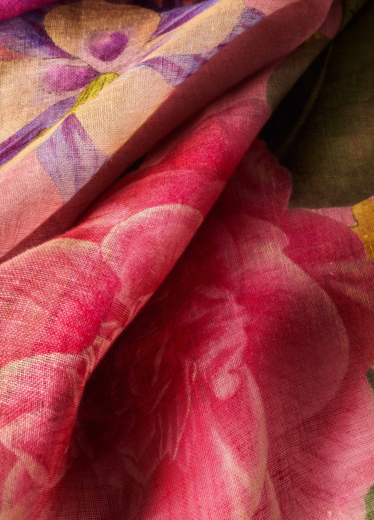 Powder Linen/Cotton Scarf - Floral Study - Petal-White finn