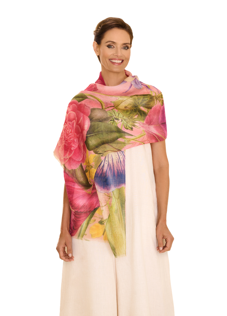 Powder Linen/Cotton Scarf - Floral Study - Petal-White finn