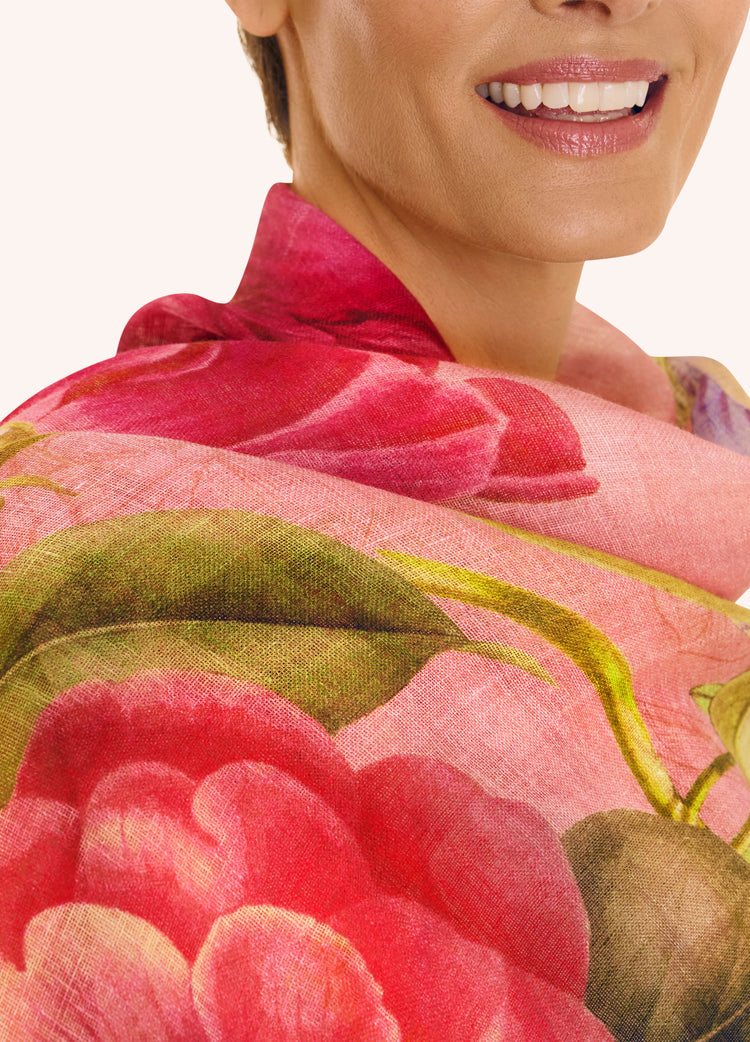 Powder Linen/Cotton Scarf - Floral Study - Petal-White finn
