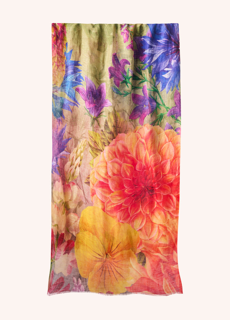 Powder Linen/Cotton Scarf - Bountiful Blooms-White finn