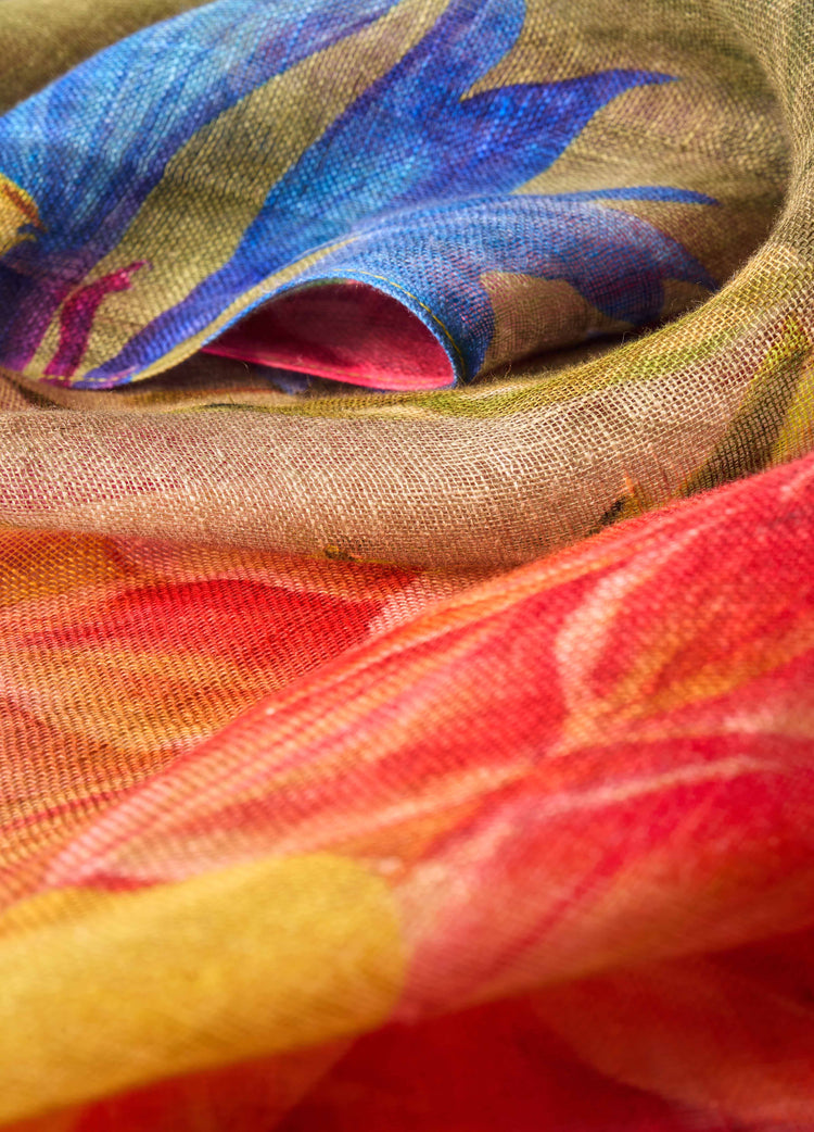 Powder Linen/Cotton Scarf - Bountiful Blooms-White finn
