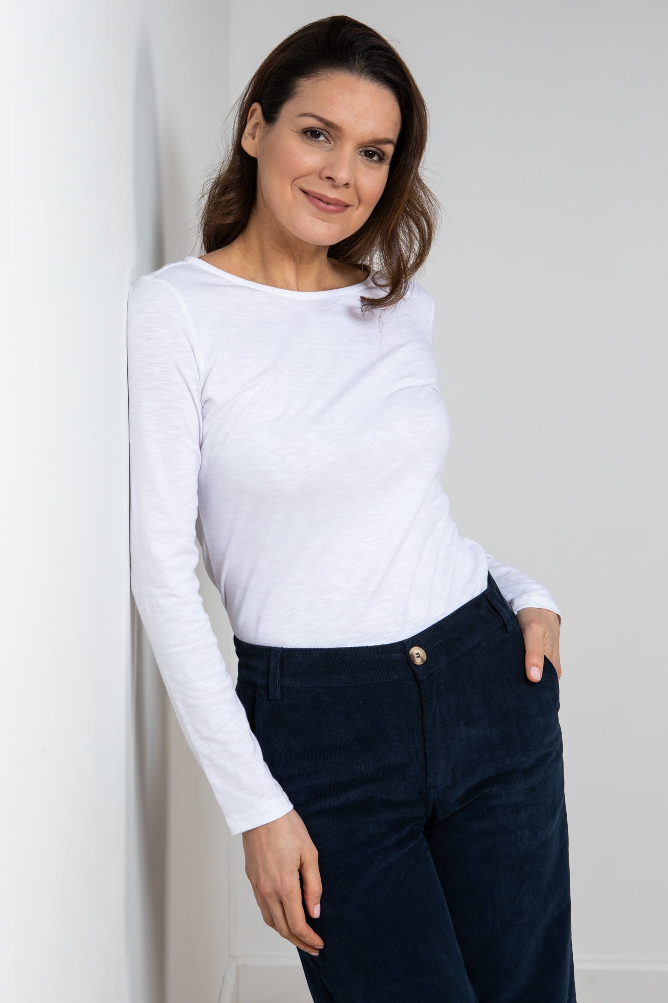 Lily and Me Monica Top Plain Slub-Shirts & Tops-White finn