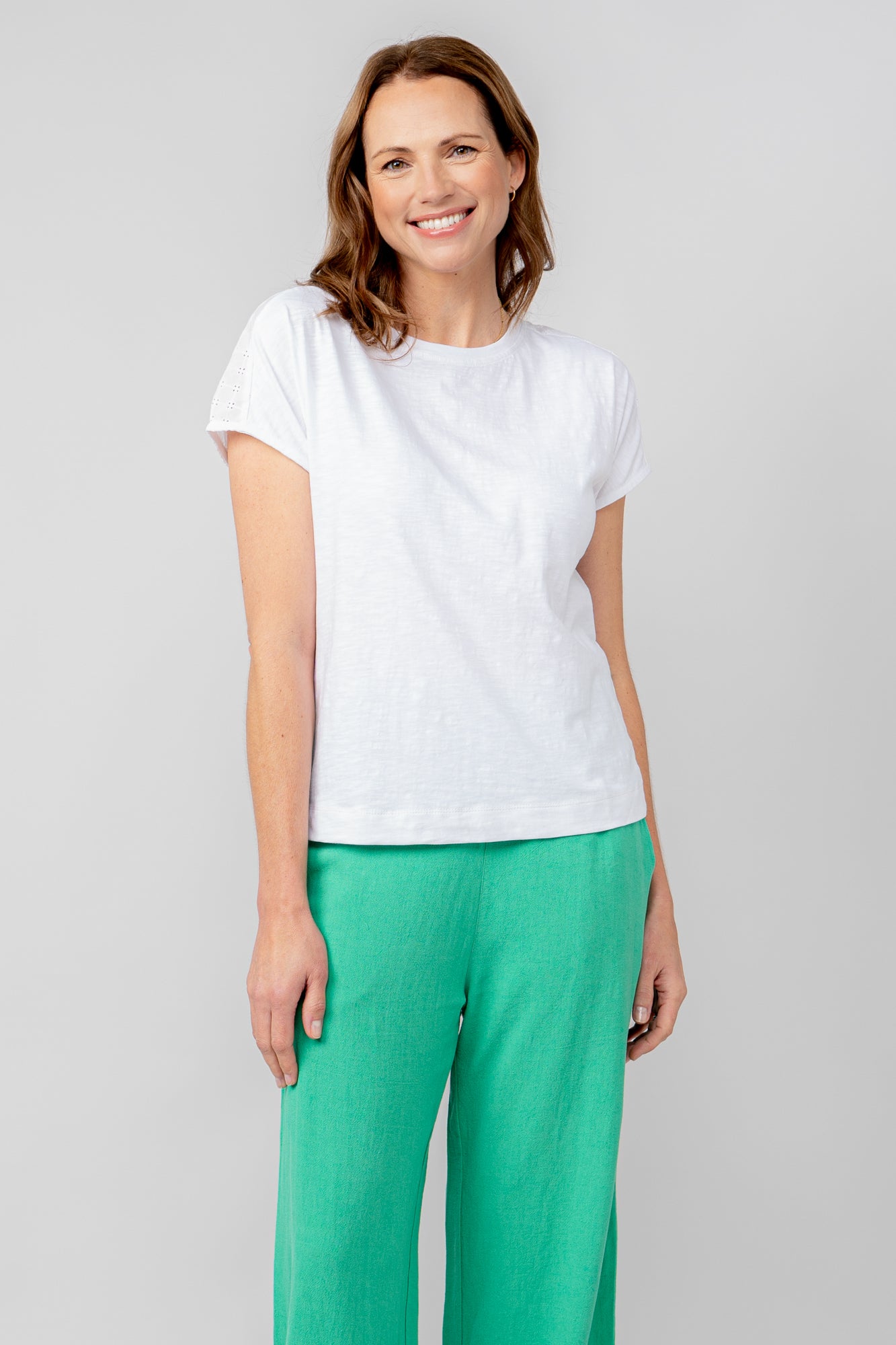 Lily and Me Vale Tee Broderie Plain-Tops-White finn