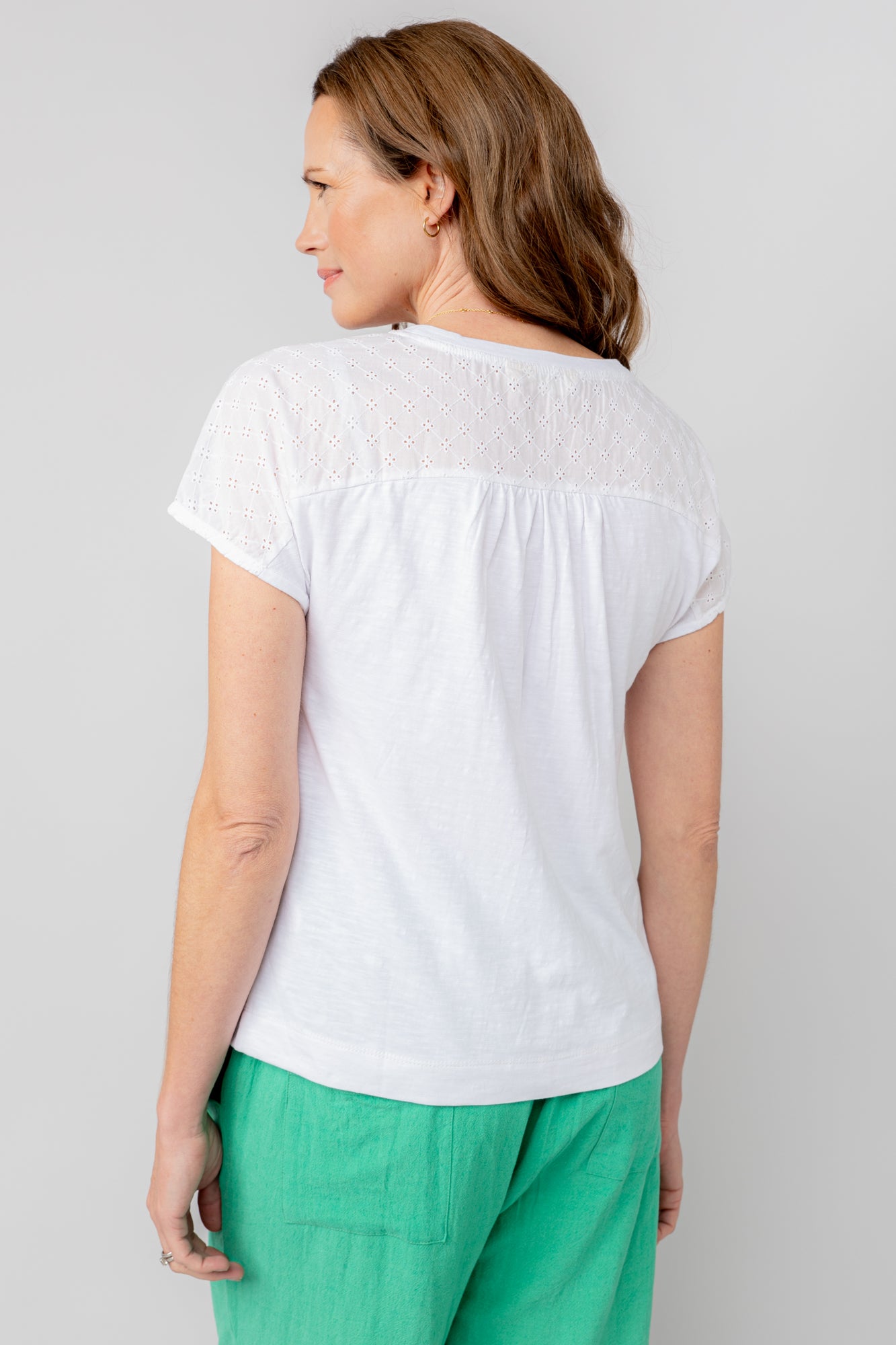 Lily and Me Vale Tee Broderie Plain-Tops-White finn