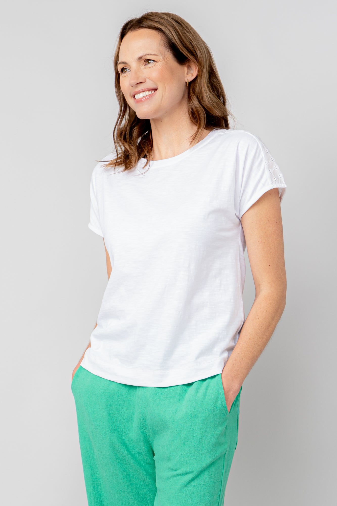 Lily and Me Vale Tee Broderie Plain-Tops-White finn