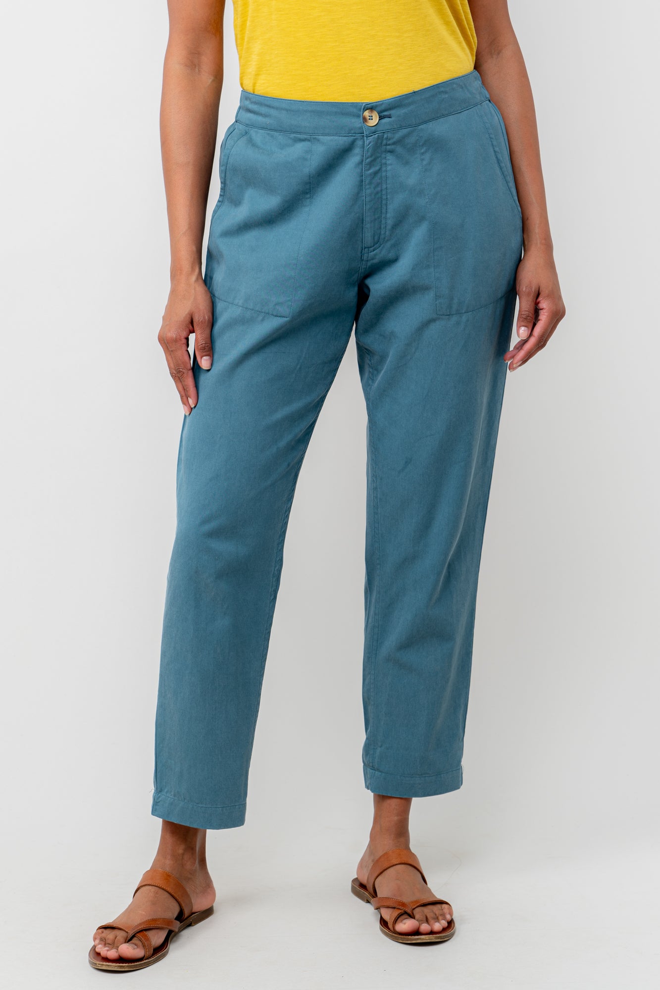 Lily and Me Brean Trouser Plain Cotton-Trousers-White finn