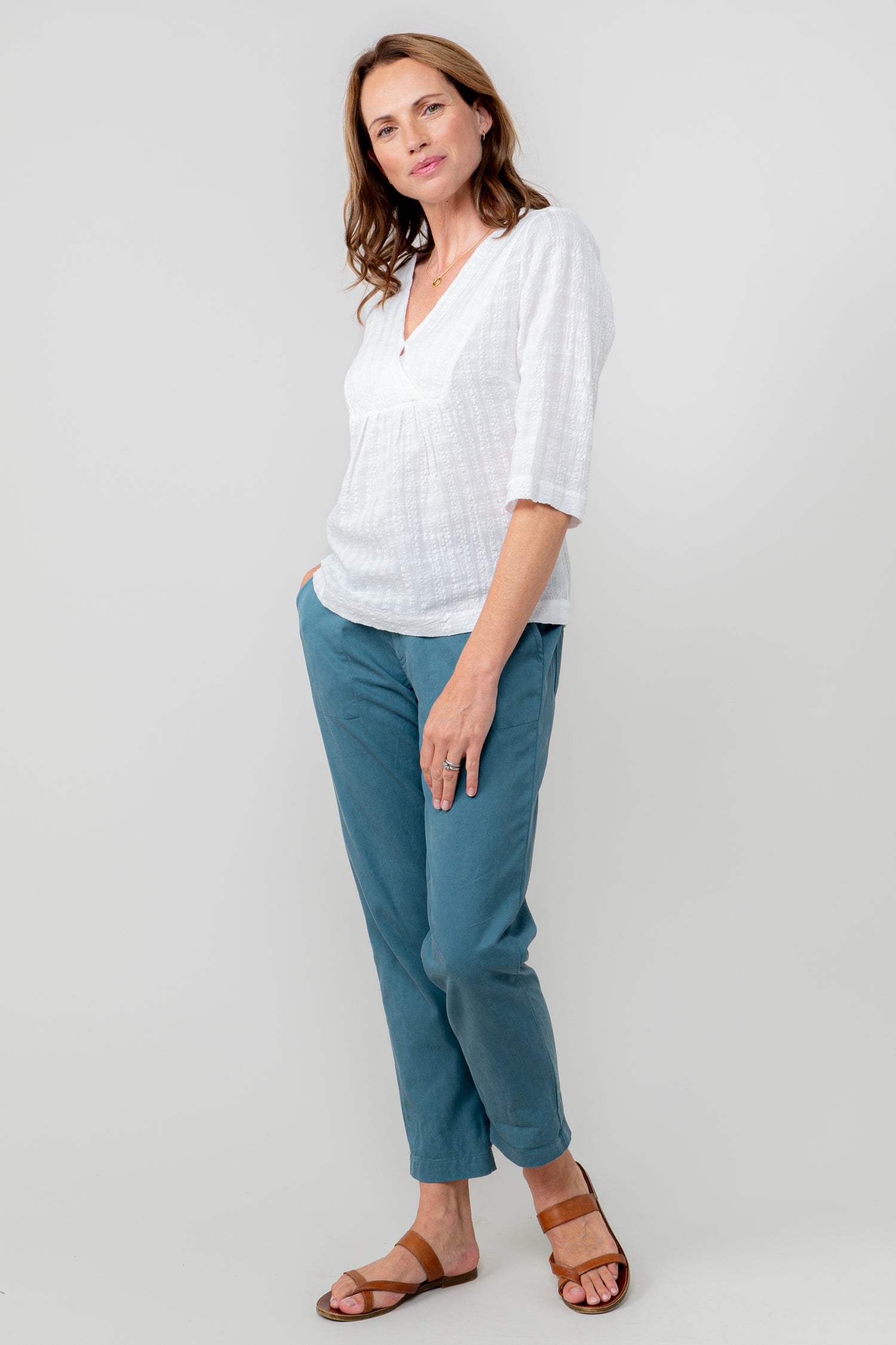 Lily and Me Brean Trouser Plain Cotton-Trousers-White finn