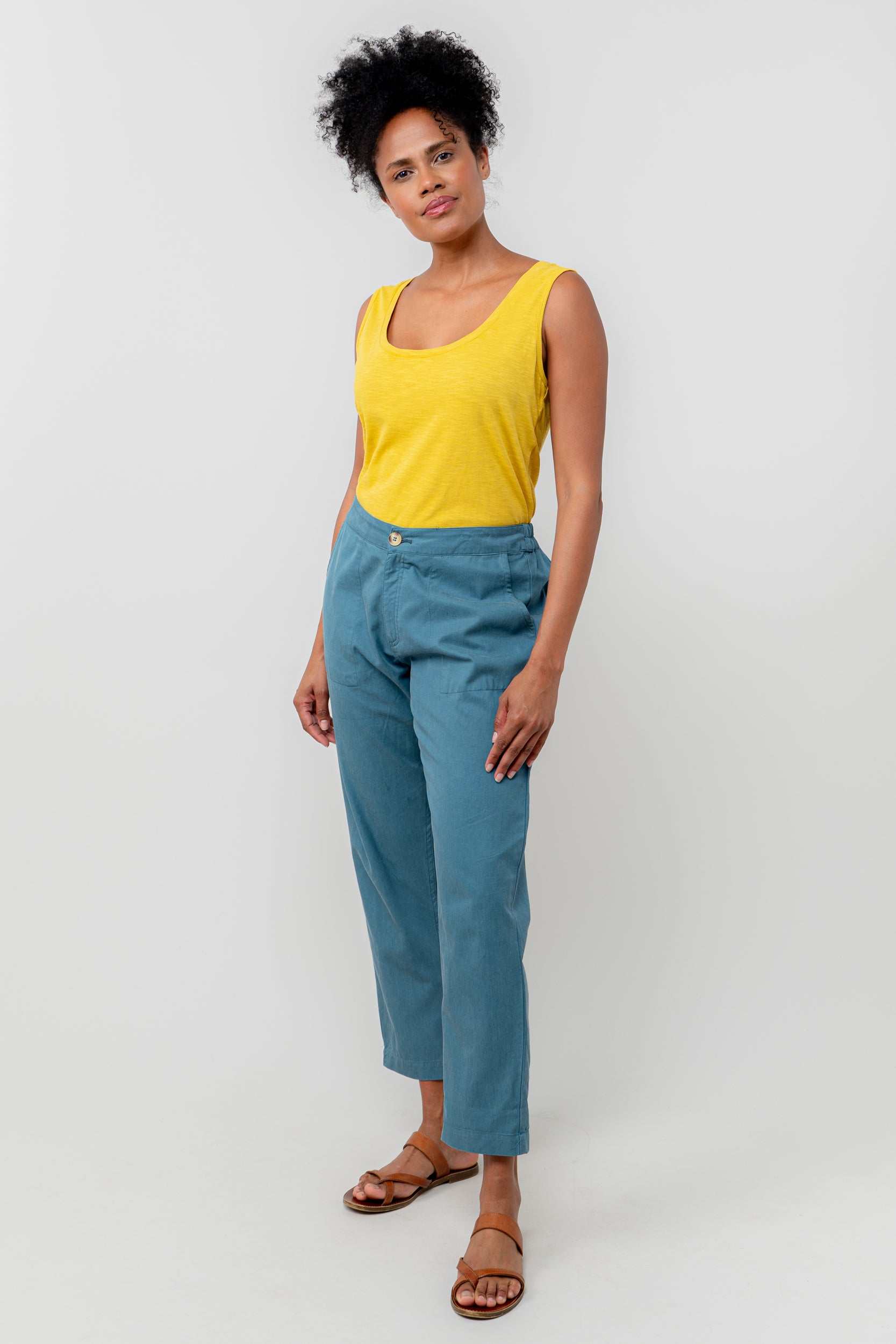 Lily and Me Brean Trouser Plain Cotton-Trousers-White finn