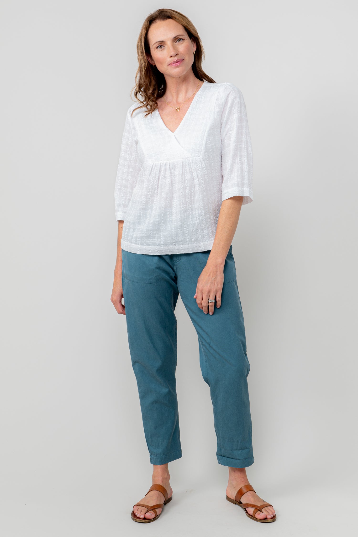 Lily and Me Brean Trouser Plain Cotton-Trousers-White finn