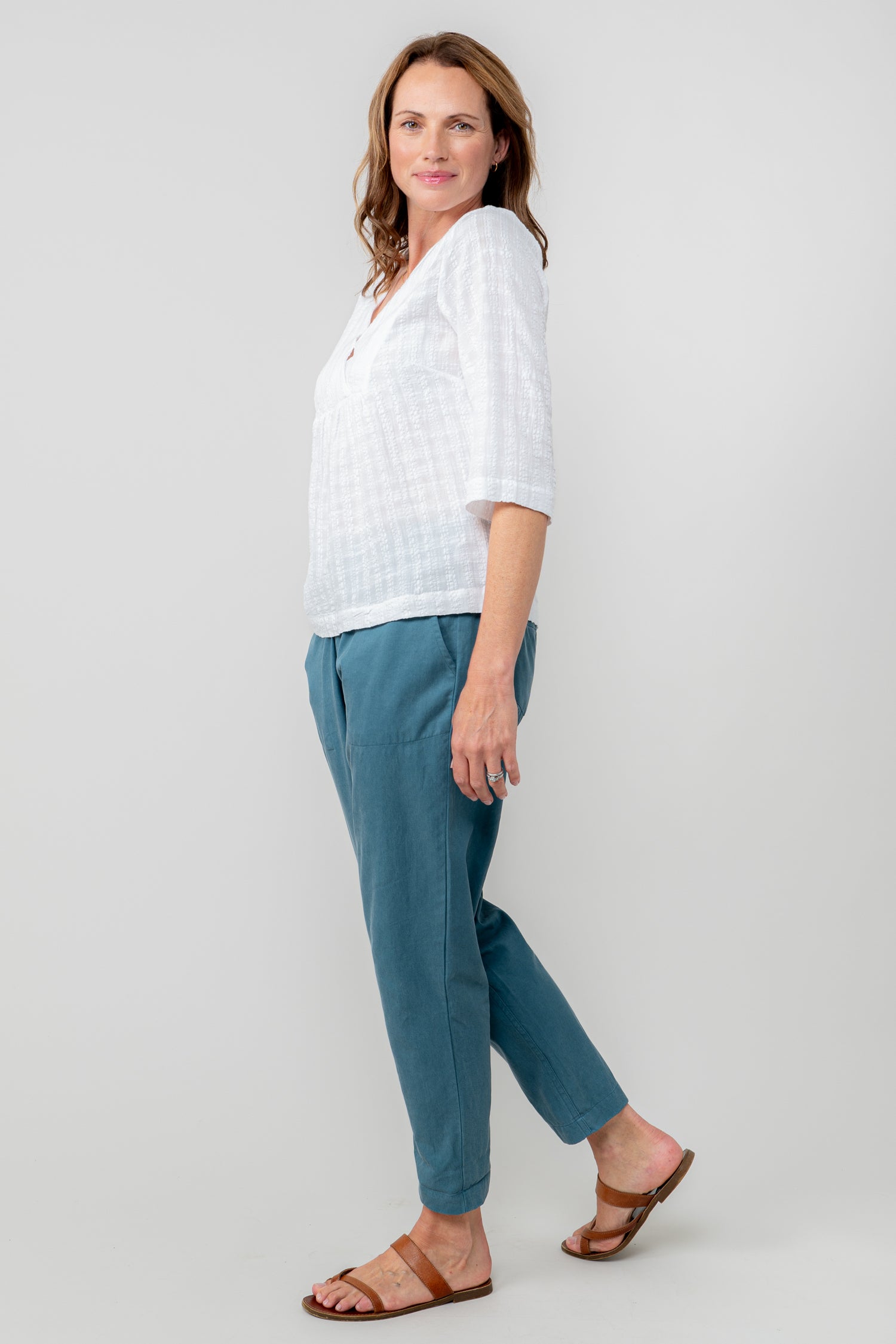 Lily and Me Brean Trouser Plain Cotton-Trousers-White finn