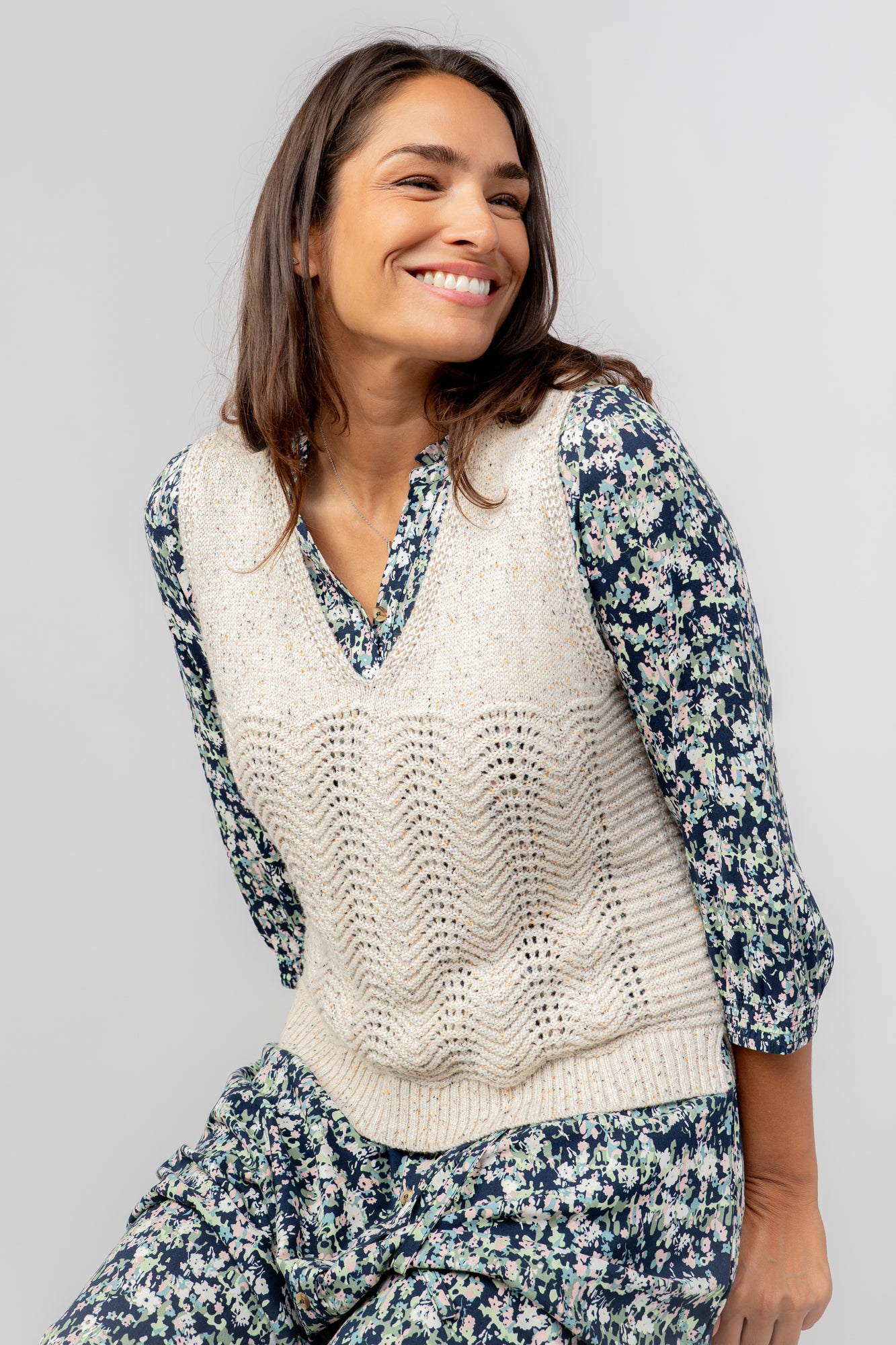 Lily and Me Aelia Tank Fleck Knit-Knitwear-White finn