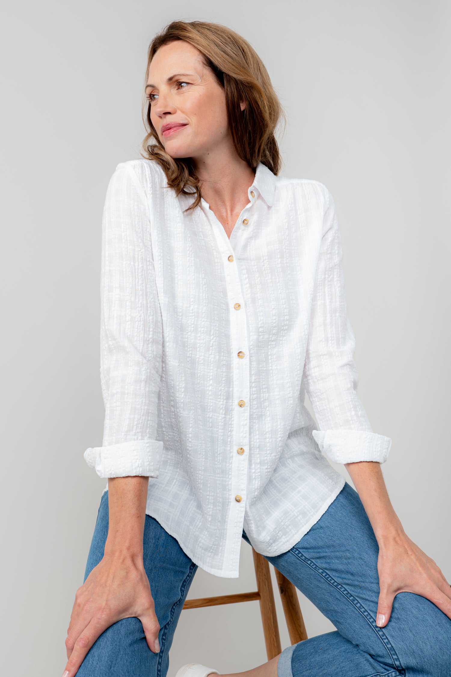 Lily and Me Savannah Shirt Seersucker Check-White finn