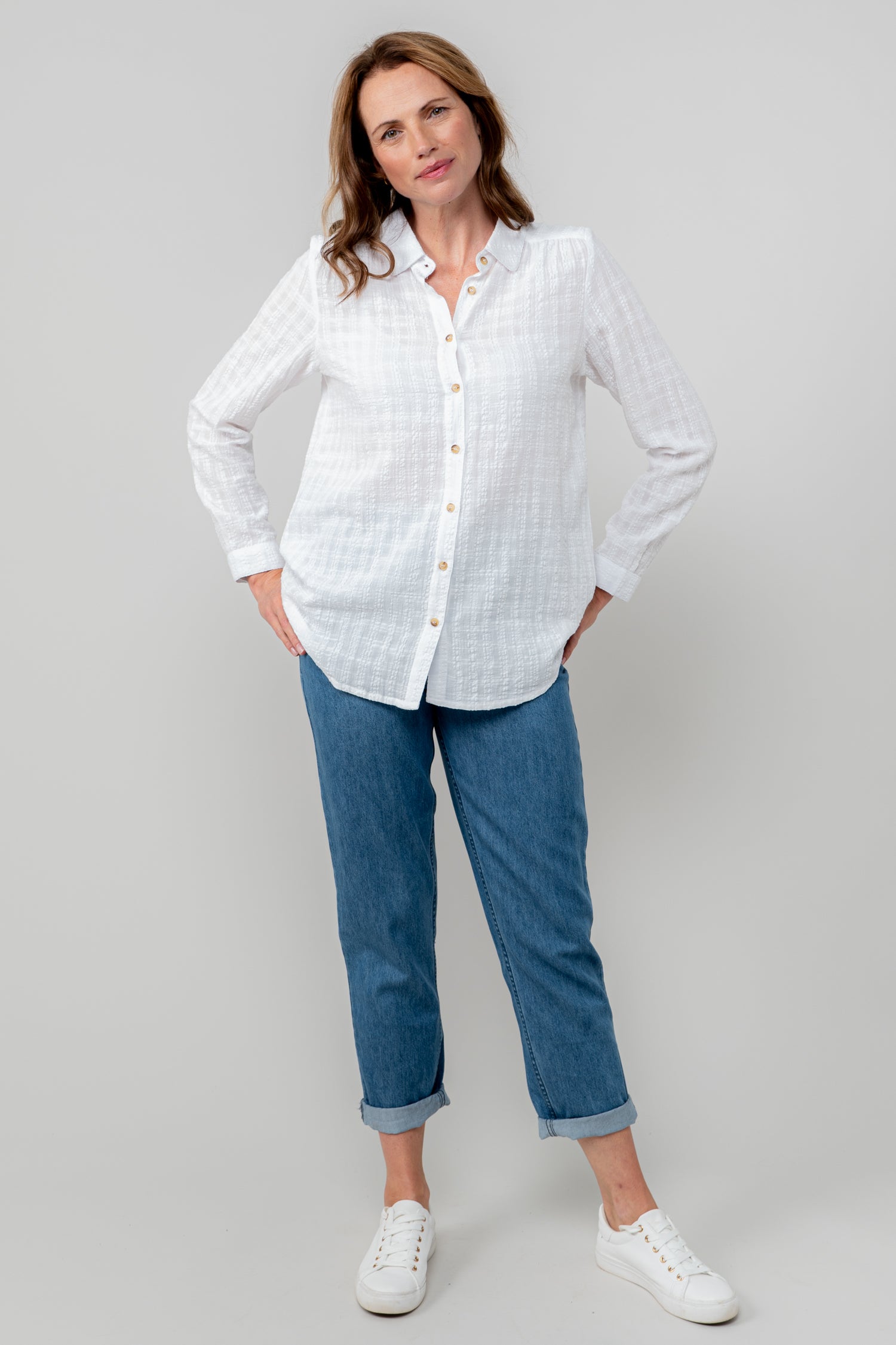Lily and Me Savannah Shirt Seersucker Check-White finn