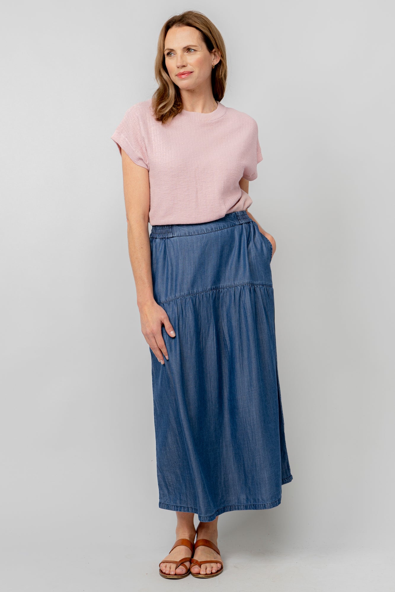 Lily and Me Frances Skirt Indigo Denim-White finn