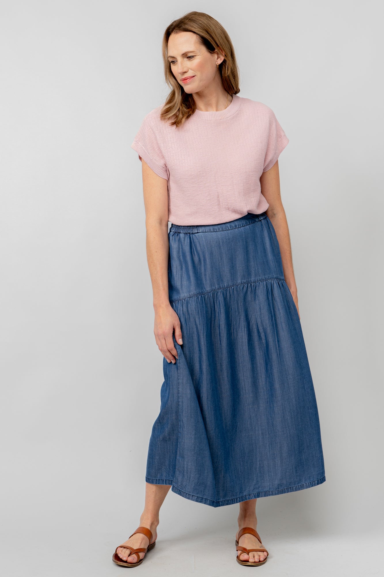 Lily and Me Frances Skirt Indigo Denim-White finn