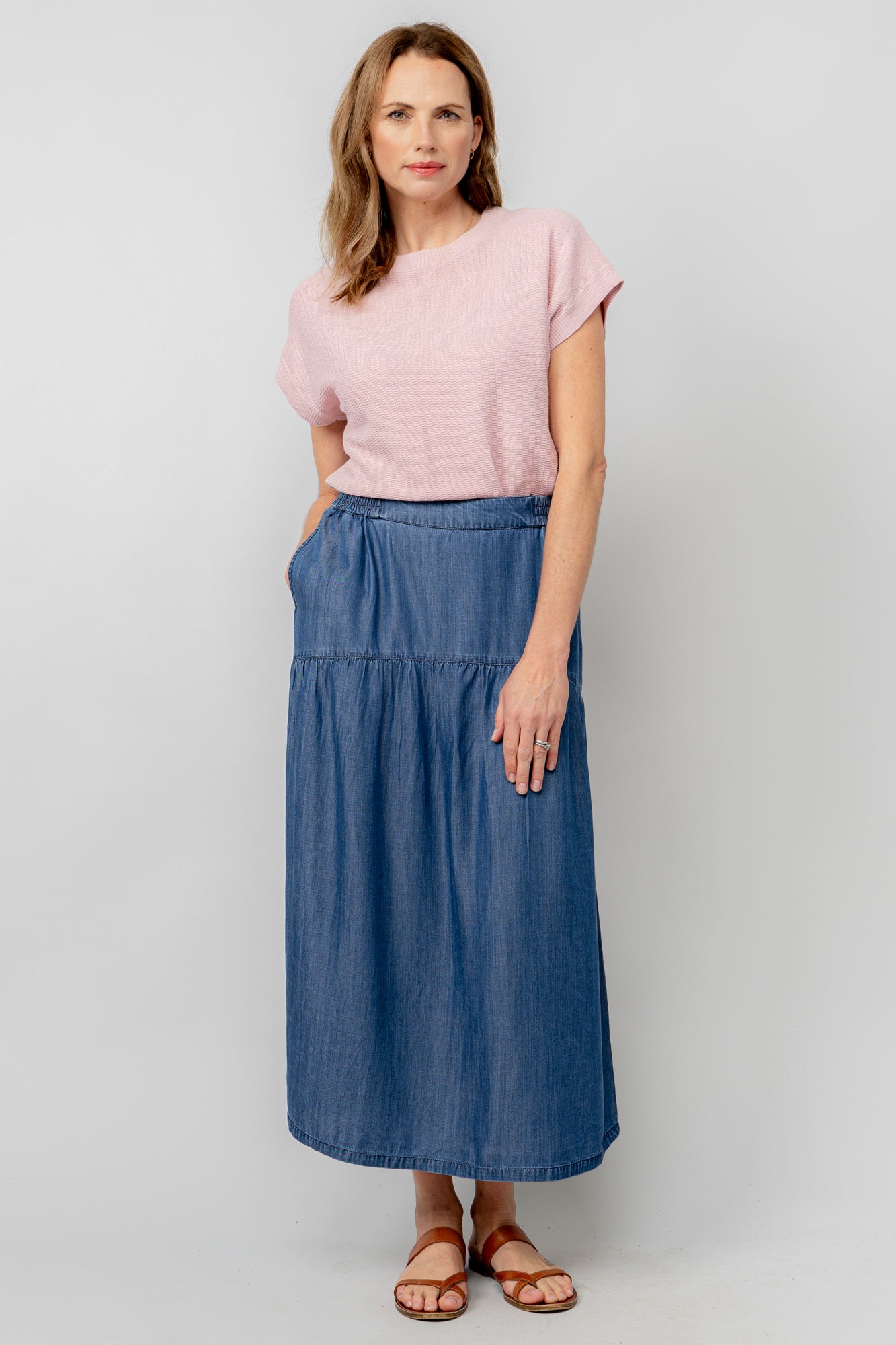 Lily and Me Frances Skirt Indigo Denim-White finn