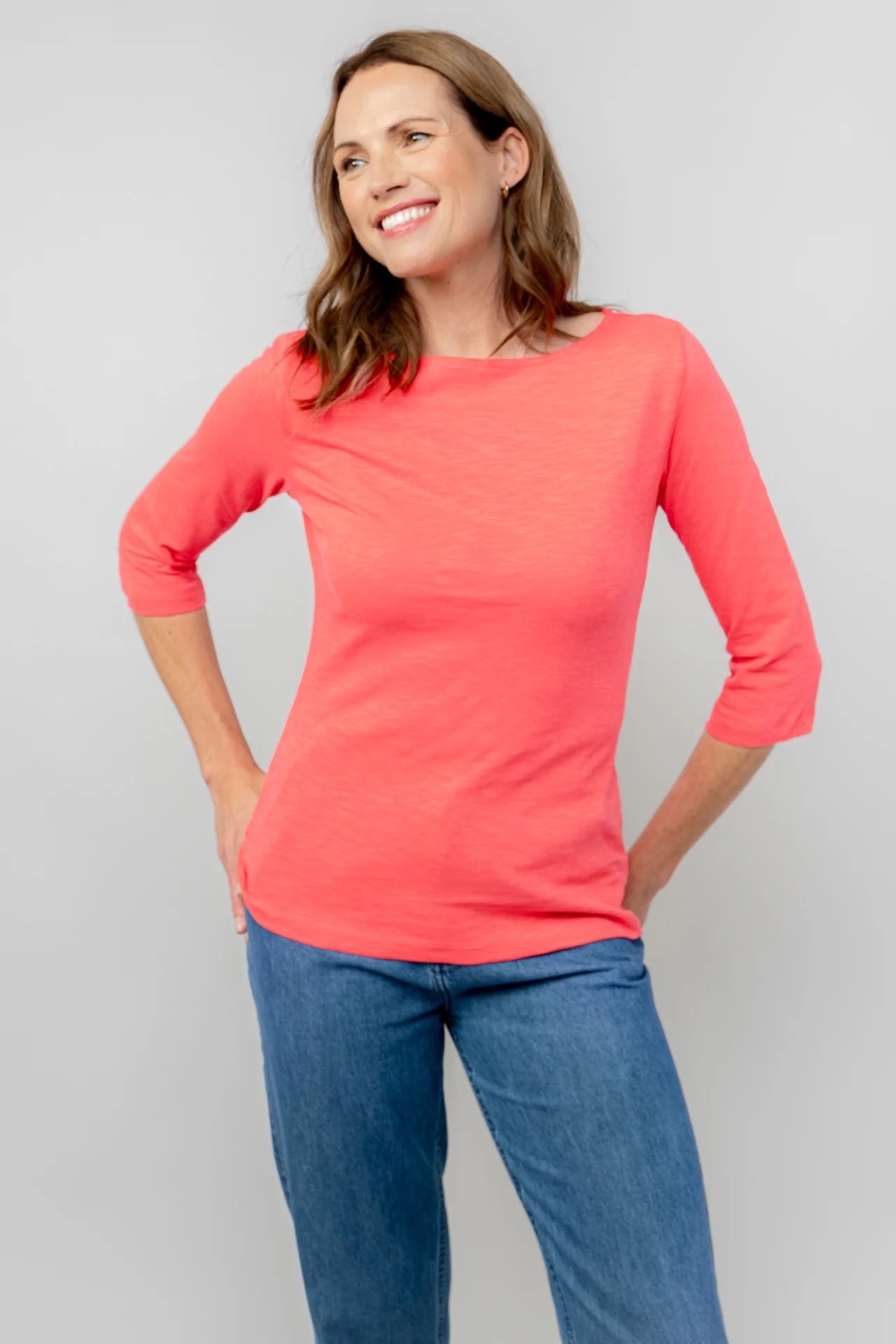Lily and Me Monica Top 3/4 Sleeve Plain-Tops-White finn
