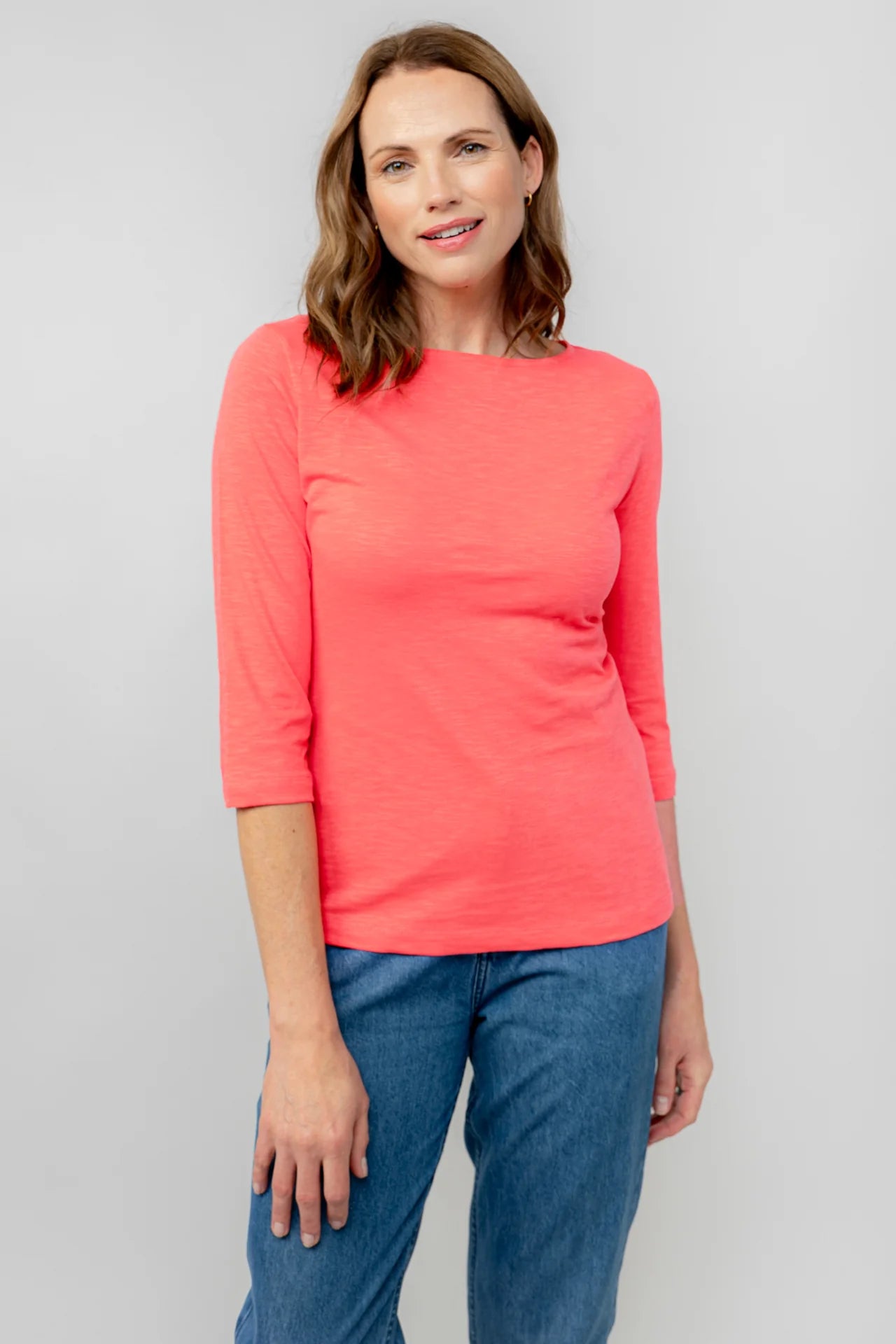 Lily and Me Monica Top 3/4 Sleeve Plain-Tops-White finn