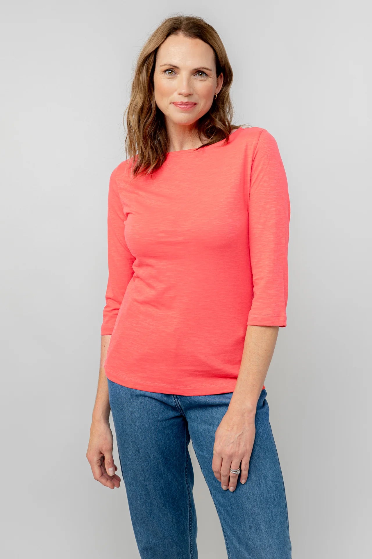 Lily and Me Monica Top 3/4 Sleeve Plain-Tops-White finn