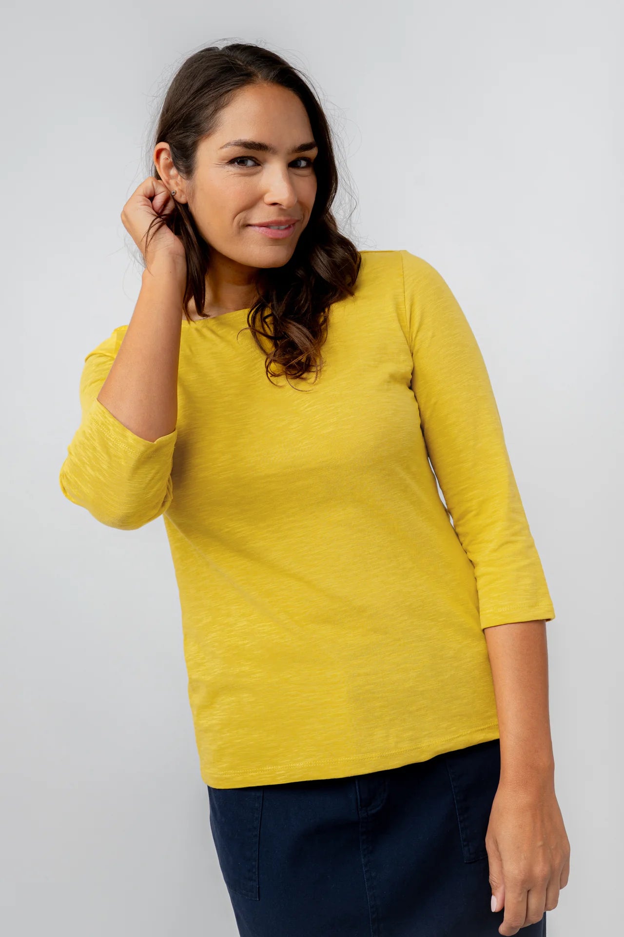 Lily and Me Monica Top 3/4 Sleeve Plain-Tops-White finn