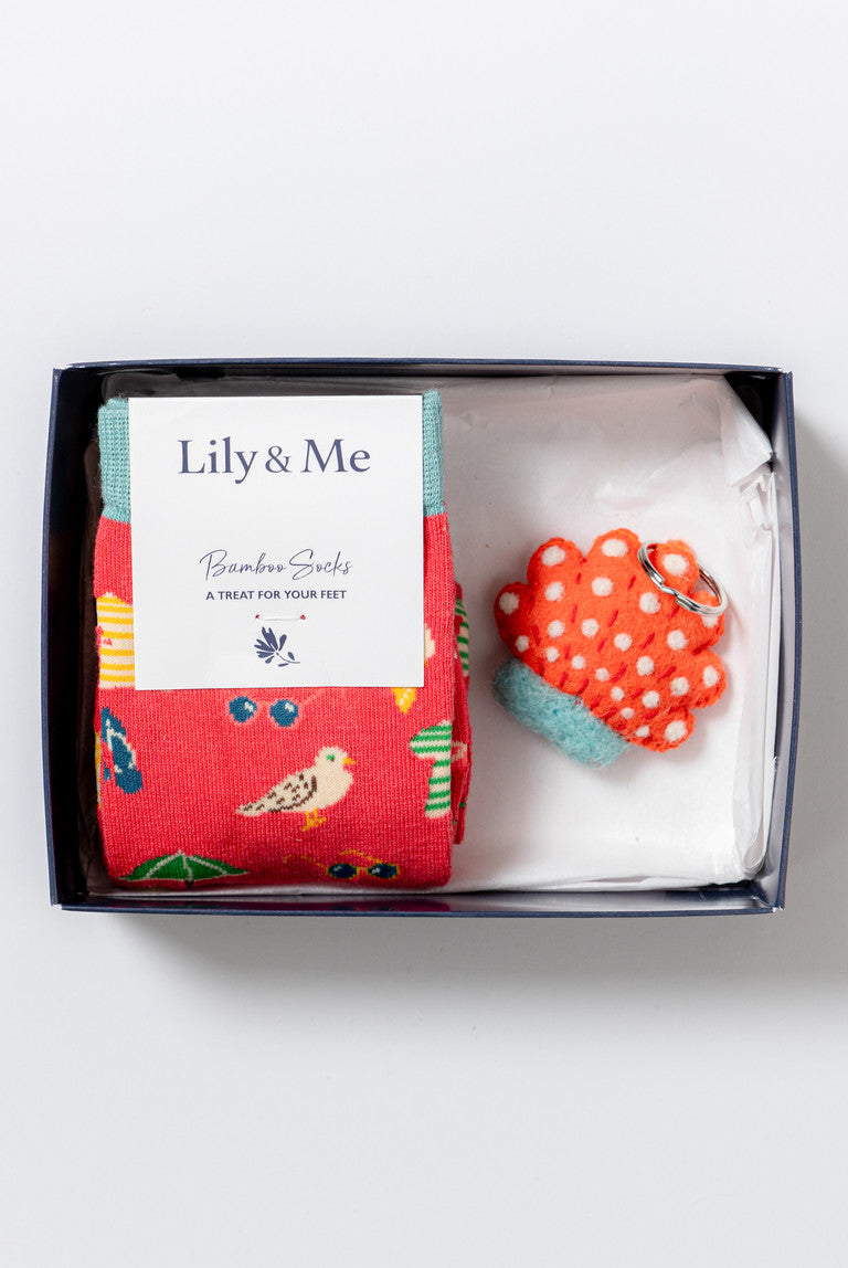 Lily and Me Keyring and Sock Gift Box Set-White finn