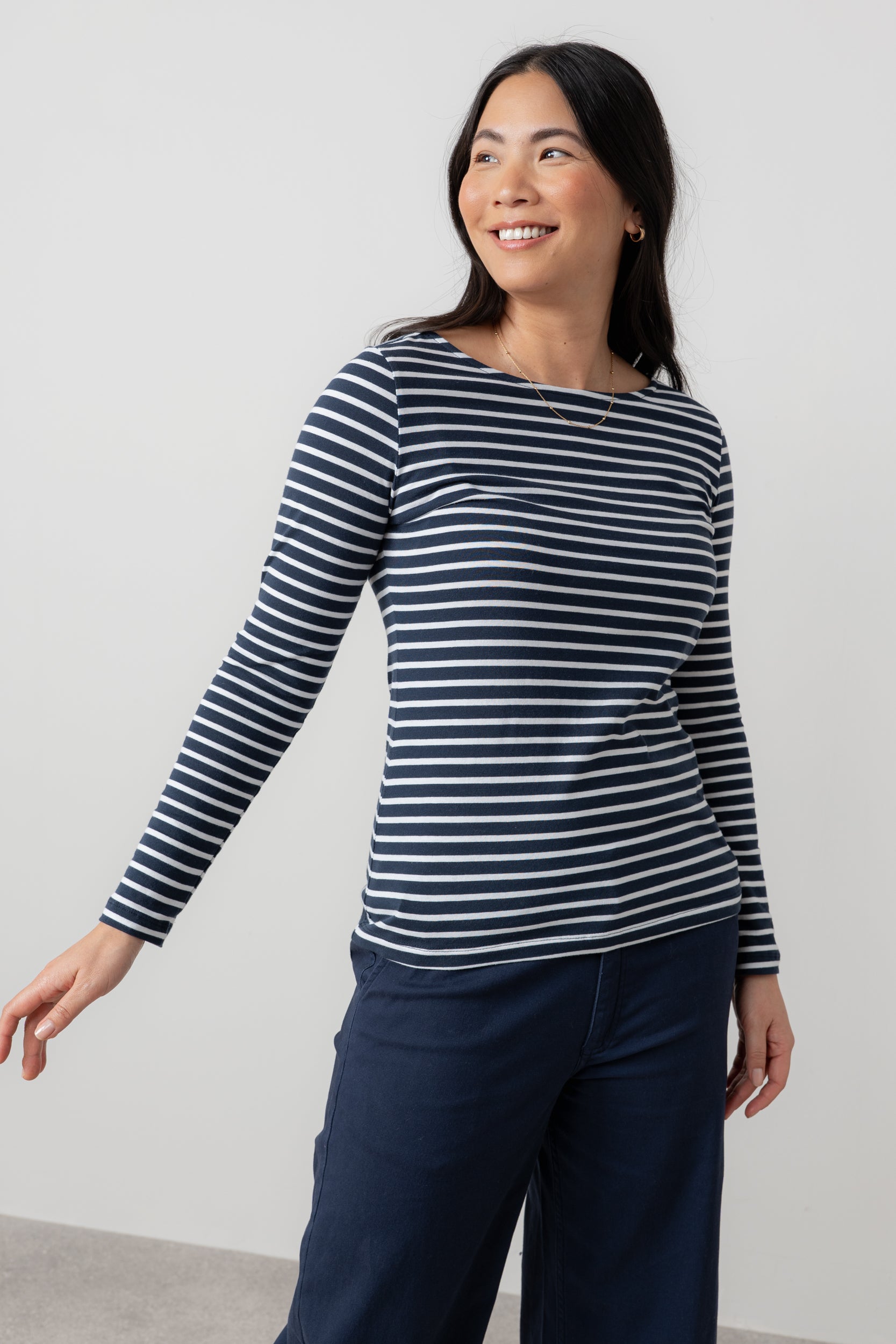 Lily and Me Monica Top Stripe-Tops-White finn
