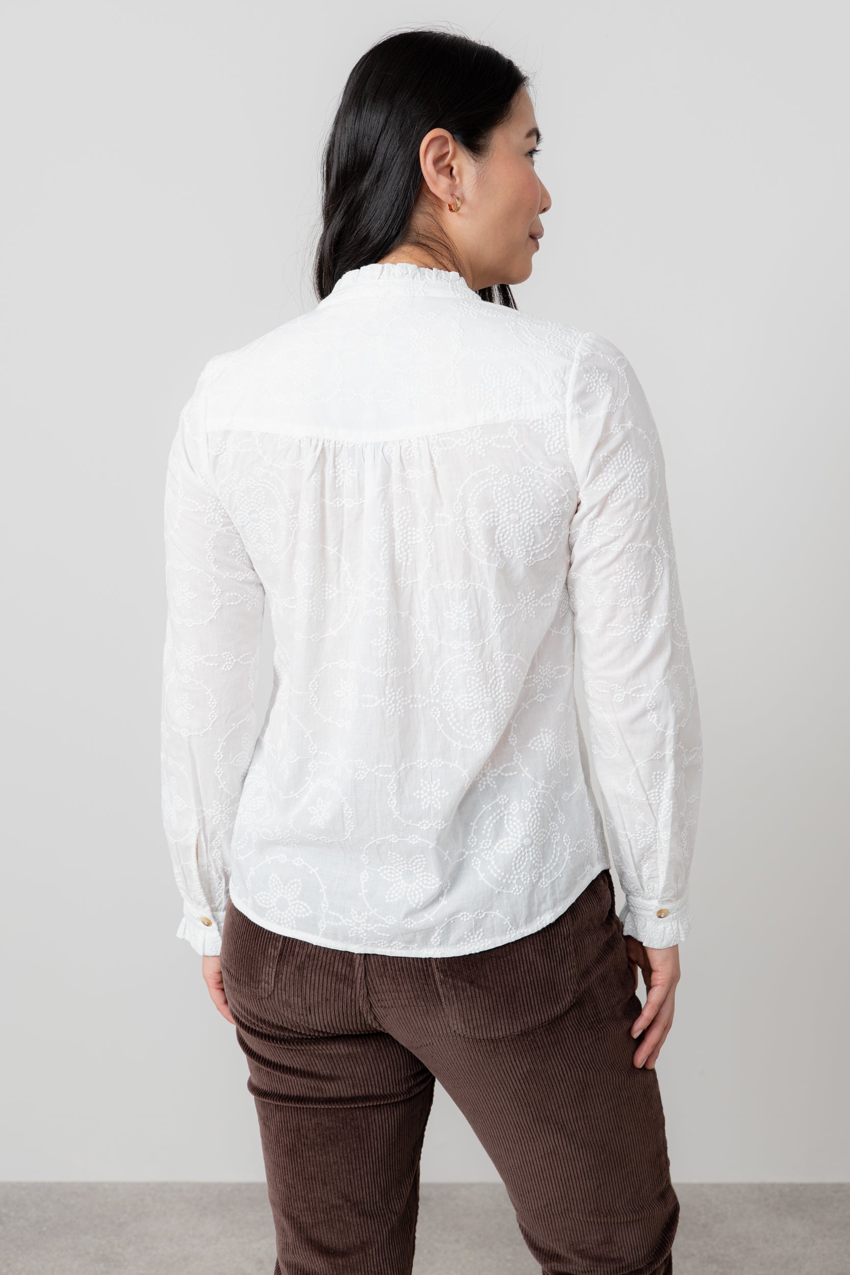 Lily and Me Rachel Frill Blouse Embroidered-Shirts & Tops-White finn