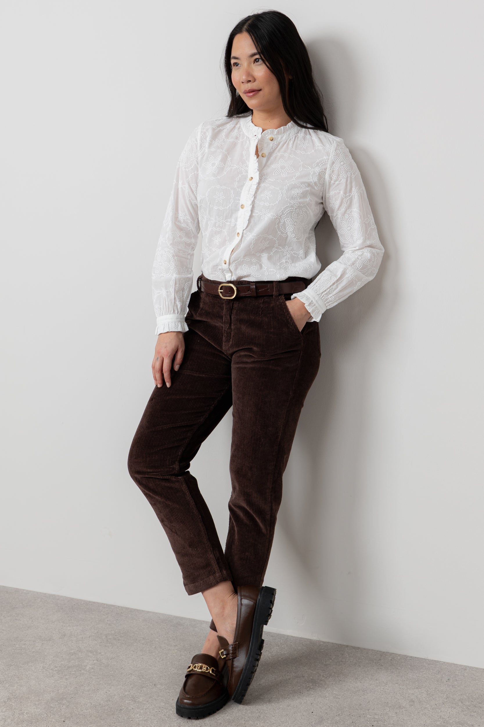 Lily and Me Rachel Frill Blouse Embroidered-Shirts & Tops-White finn