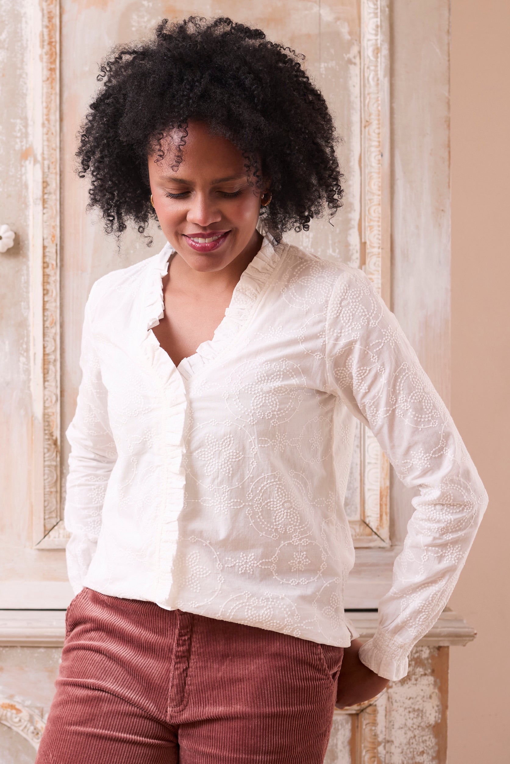 Lily and Me Kit Ruffle Blouse Embroidered