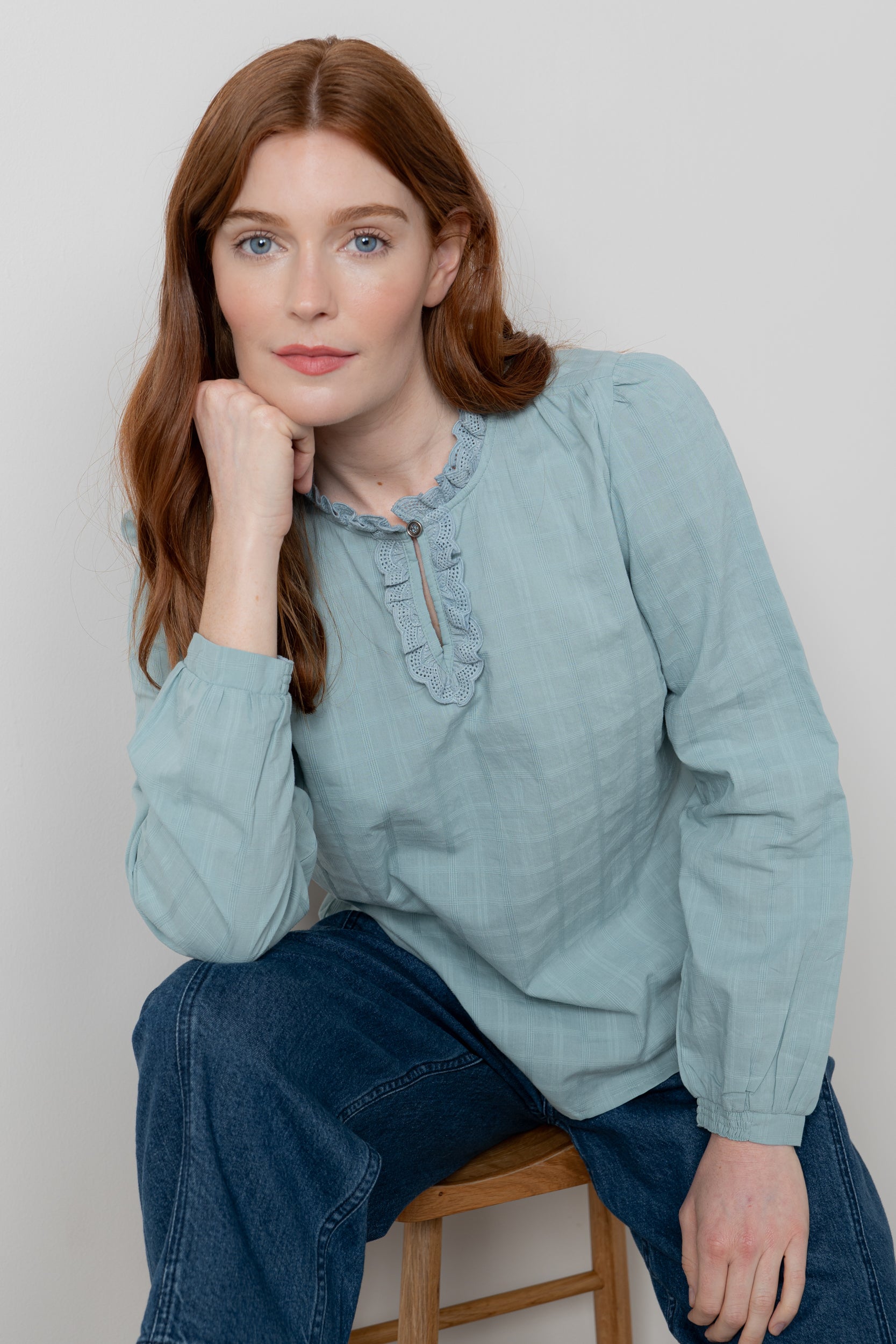 Lily and Me Emily Blouse Plain Check-Shirts & Tops-White finn
