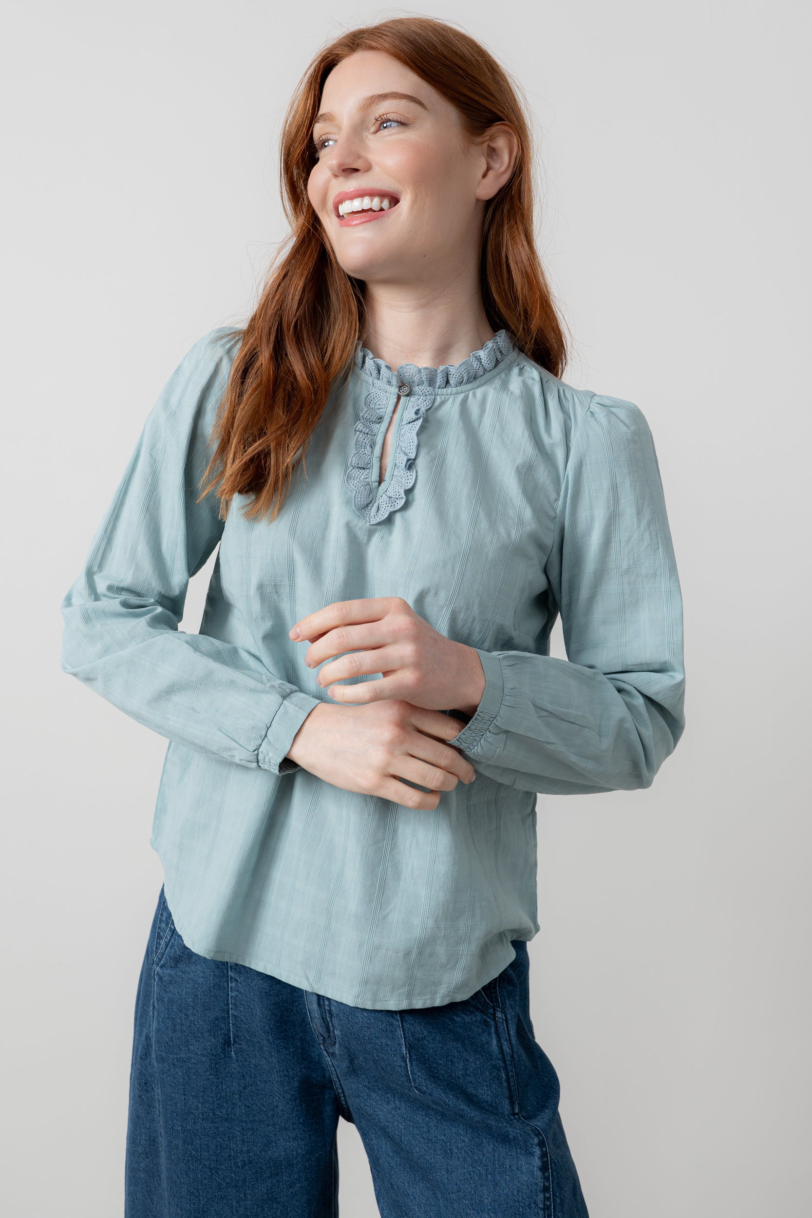 Lily and Me Emily Blouse Plain Check-Shirts & Tops-White finn
