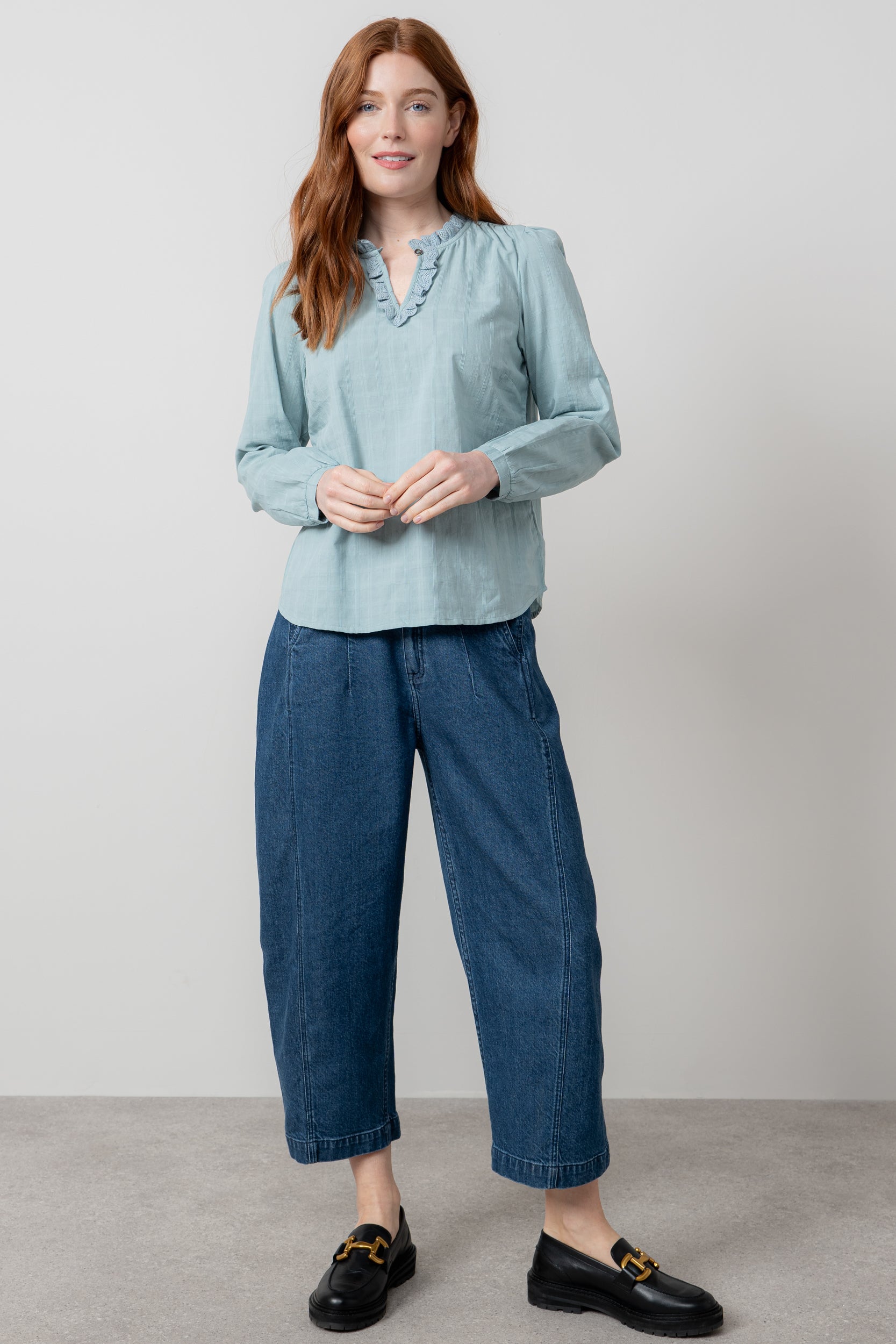 Lily and Me Emily Blouse Plain Check-Shirts & Tops-White finn