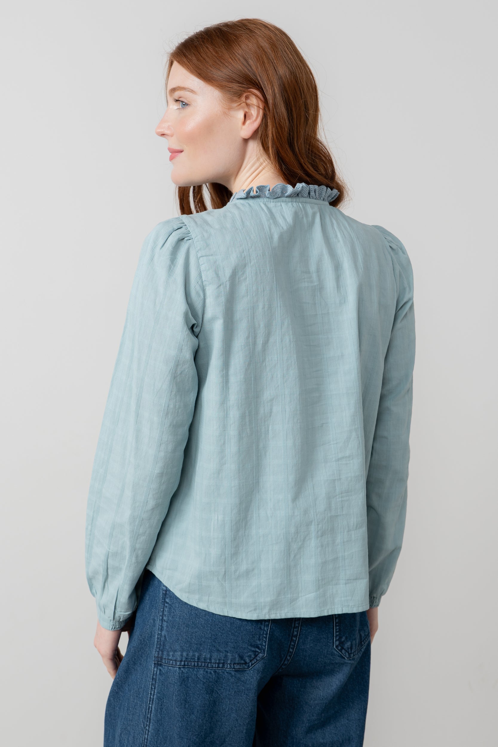Lily and Me Emily Blouse Plain Check-Shirts & Tops-White finn