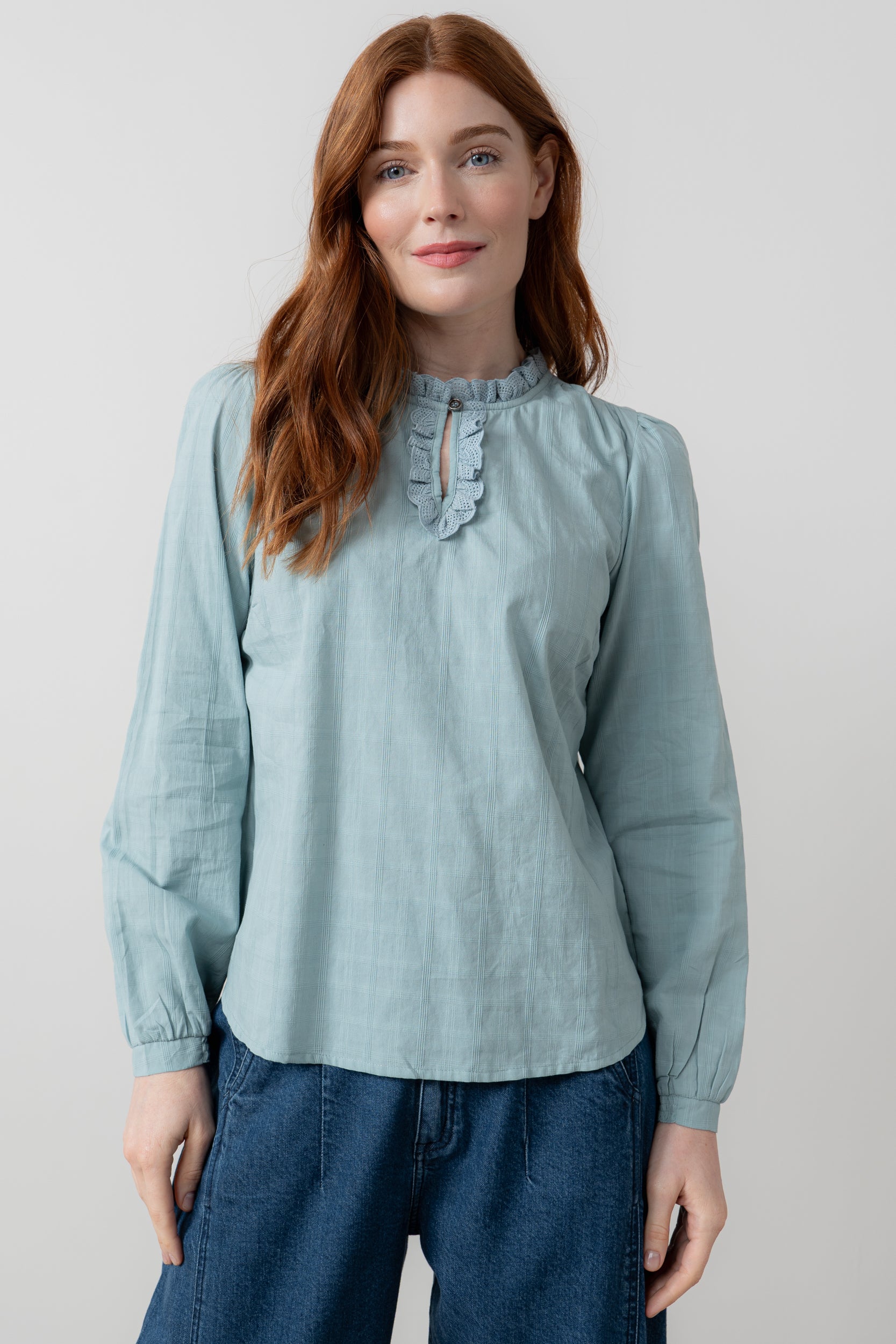 Lily and Me Emily Blouse Plain Check-Shirts & Tops-White finn