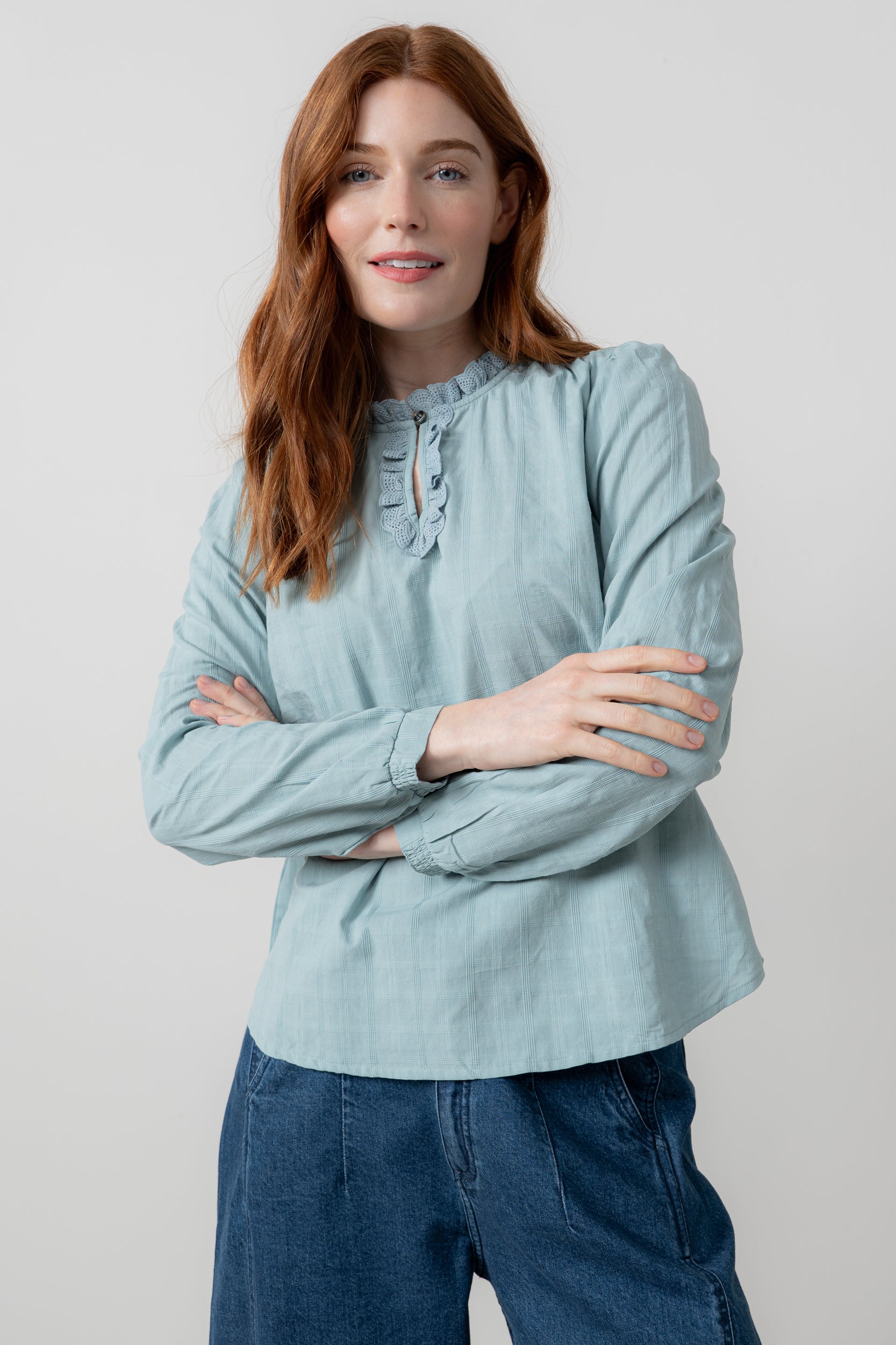 Lily and Me Emily Blouse Plain Check-Shirts & Tops-White finn